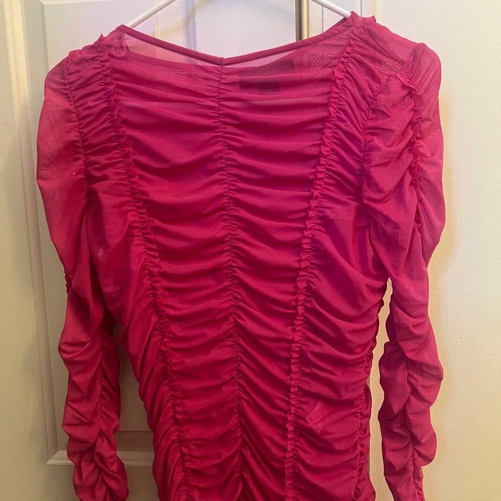 Hot Pink Ruffled Shirt/Mini Dress